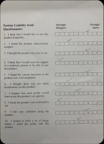 Completed System Usability Scale questionnaire, participant 2