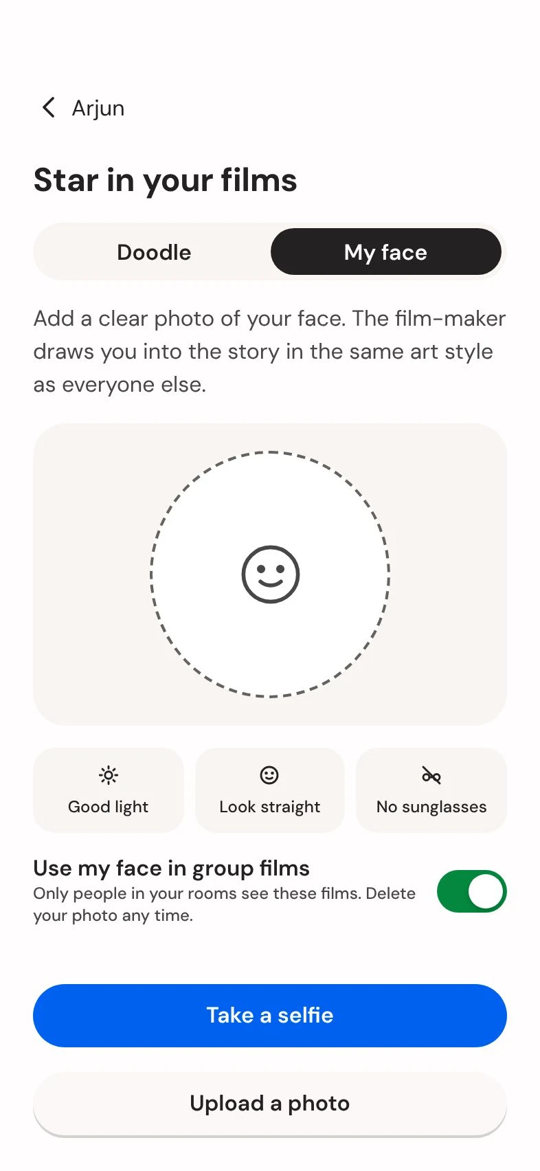 Star in your films: opt in with a selfie