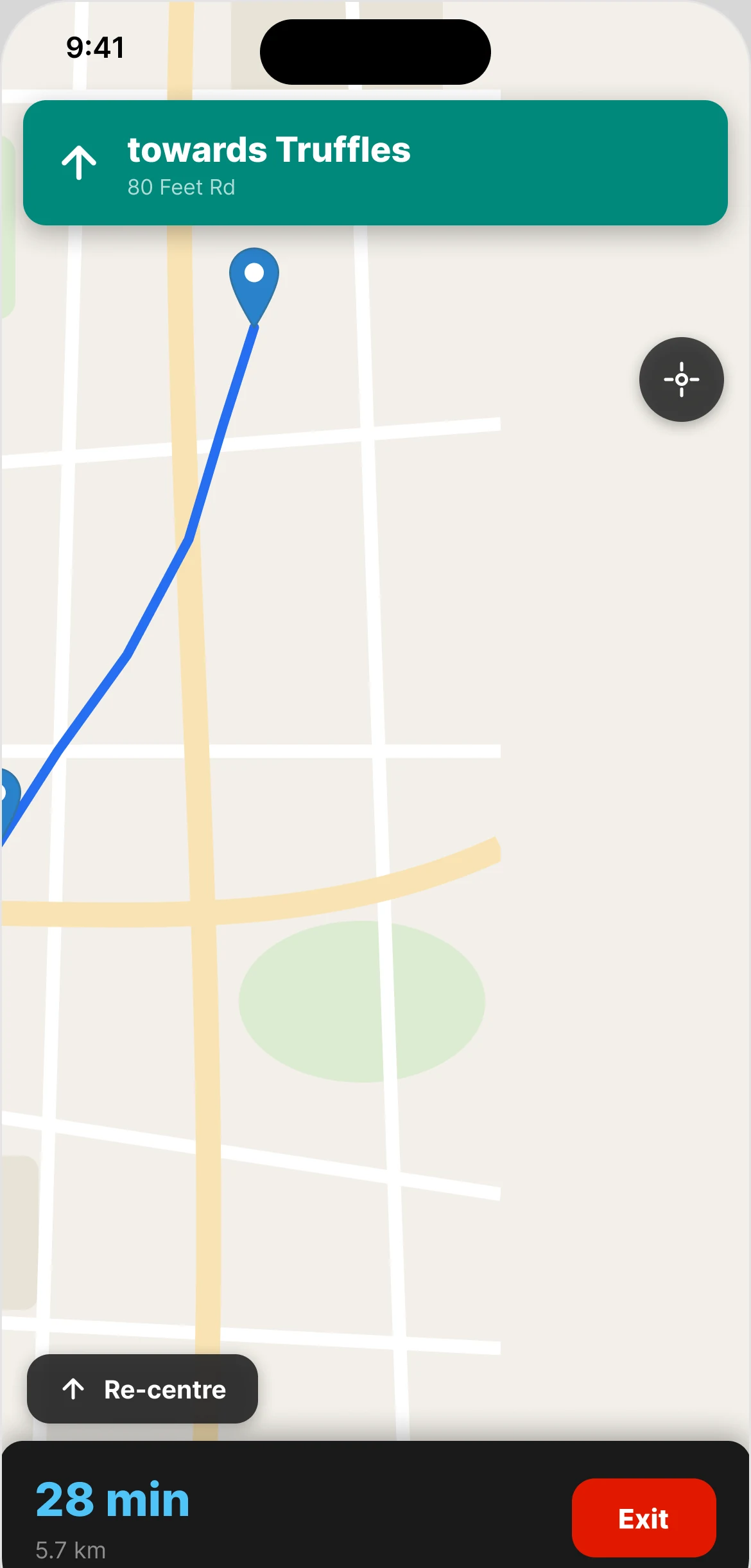 The map re-centring on the rider