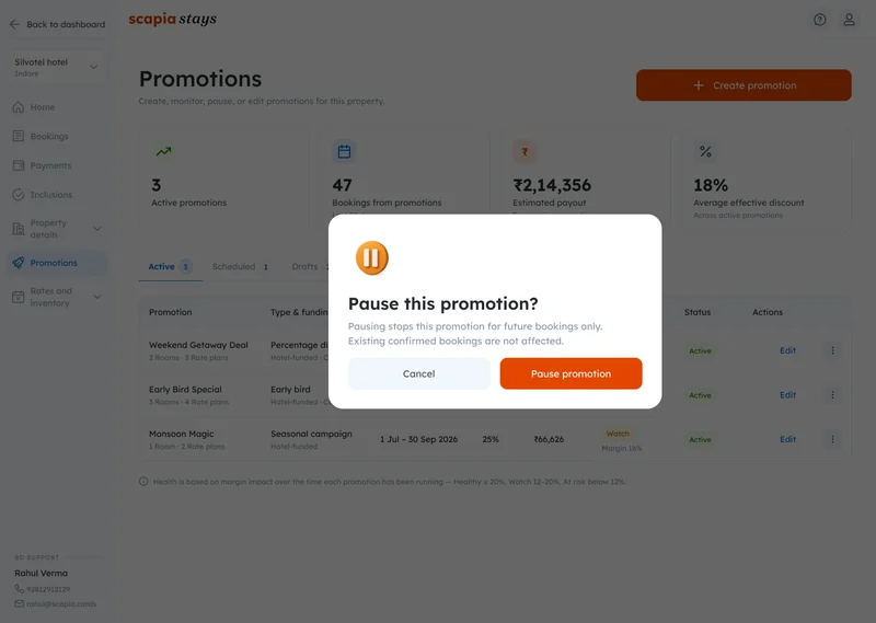 Pause this promotion confirmation over the Promotions list