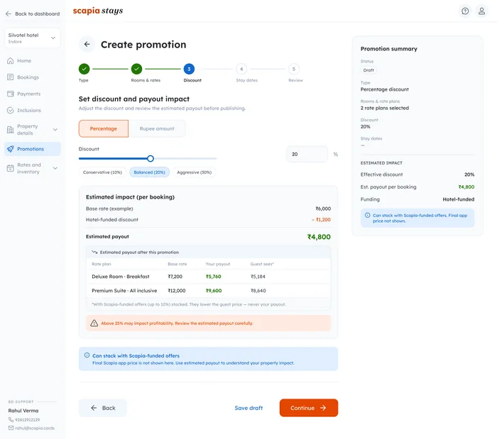 Create promotion, step 3: set the discount and payout impact